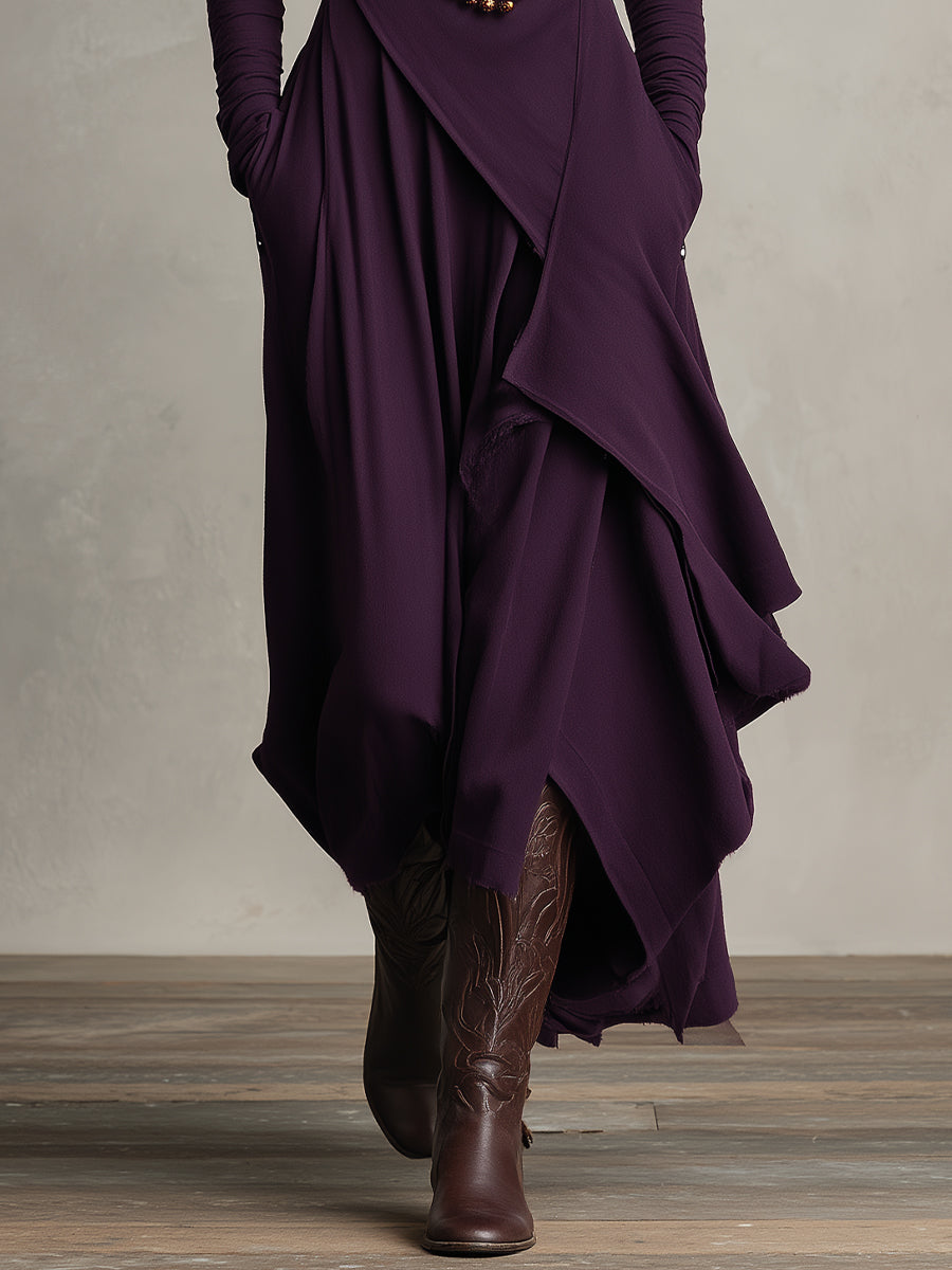 Natalia | Asymmetrical Knit Maxi Dress with Turtleneck
