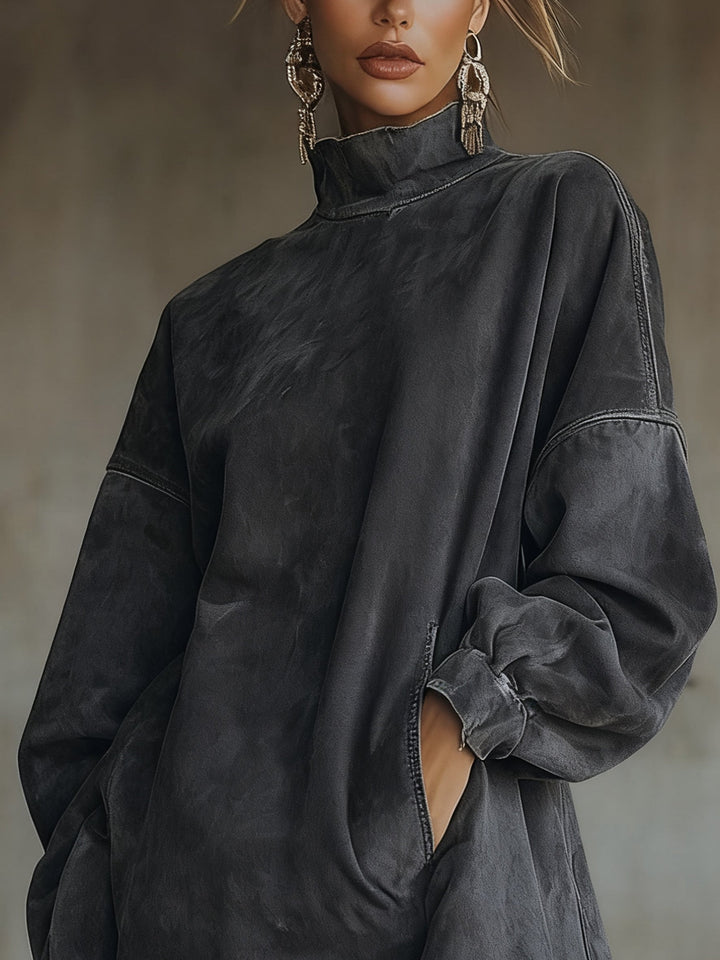 Oversized Suede Effect Dress with Fringes