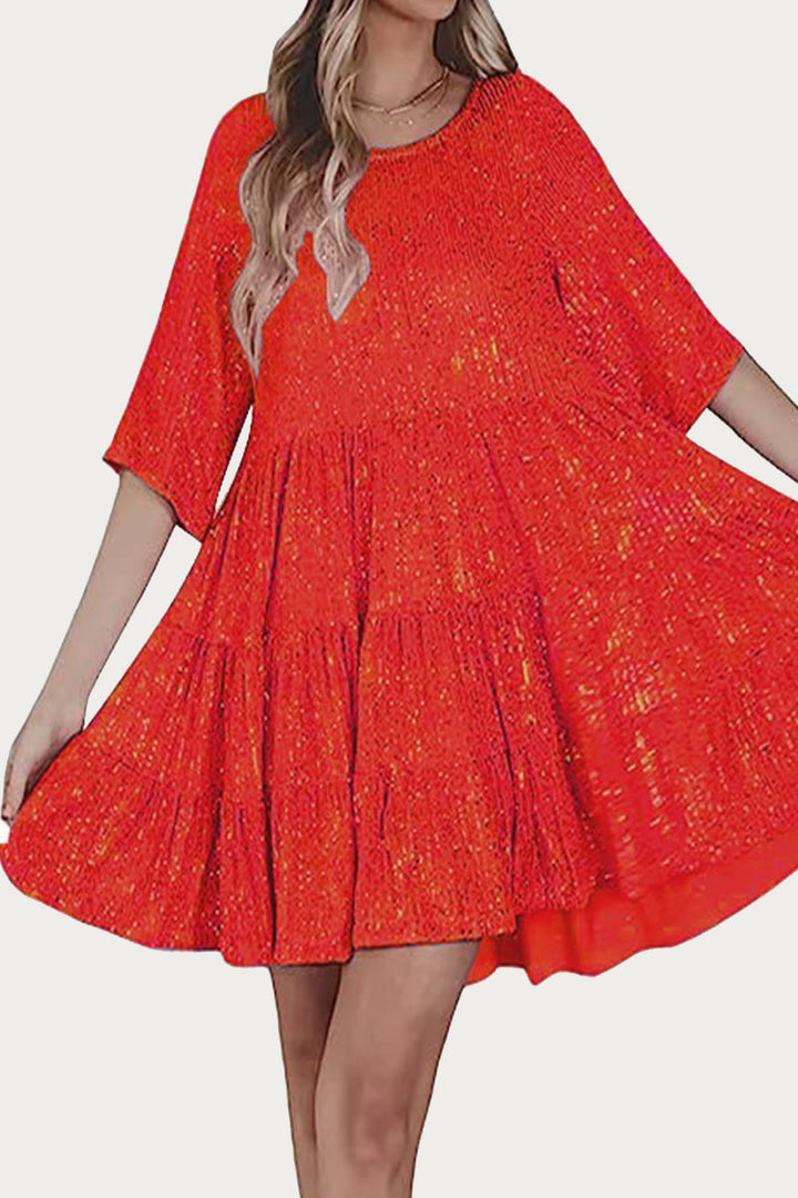 ELSINYA – CASUAL SOLID SEQUIN A-LINE DRESS