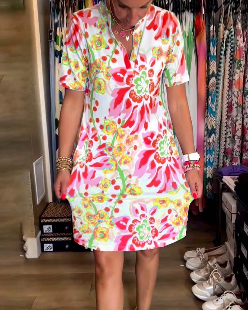 LVENDRA - Short Sleeve Floral Print Dress