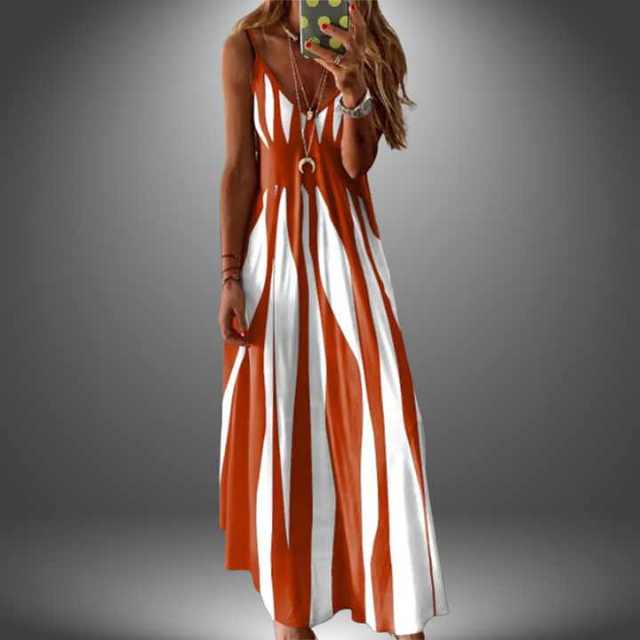ZHENARA – COASTLINE STRIPE SLEEVELESS MAXI DRESS