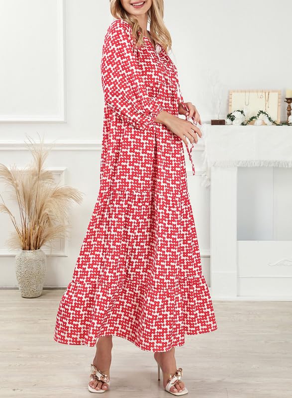WINONA – WOMEN'S PUFF SLEEVE GEOMETRIC BOHEMIAN MAXI DRESS