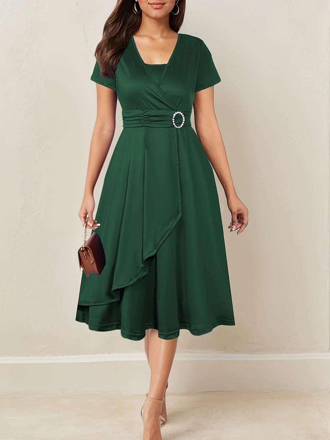 Hilda - Elegant Rhinestone V-Neck Evening Dress