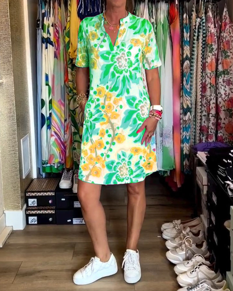 LVENDRA - Short Sleeve Floral Print Dress