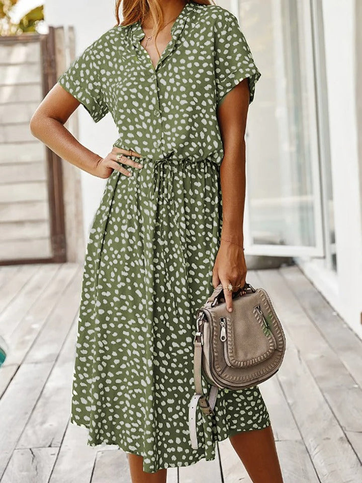 ZARA – SOFT-SPOTTED BUTTON-UP MIDI DRESS