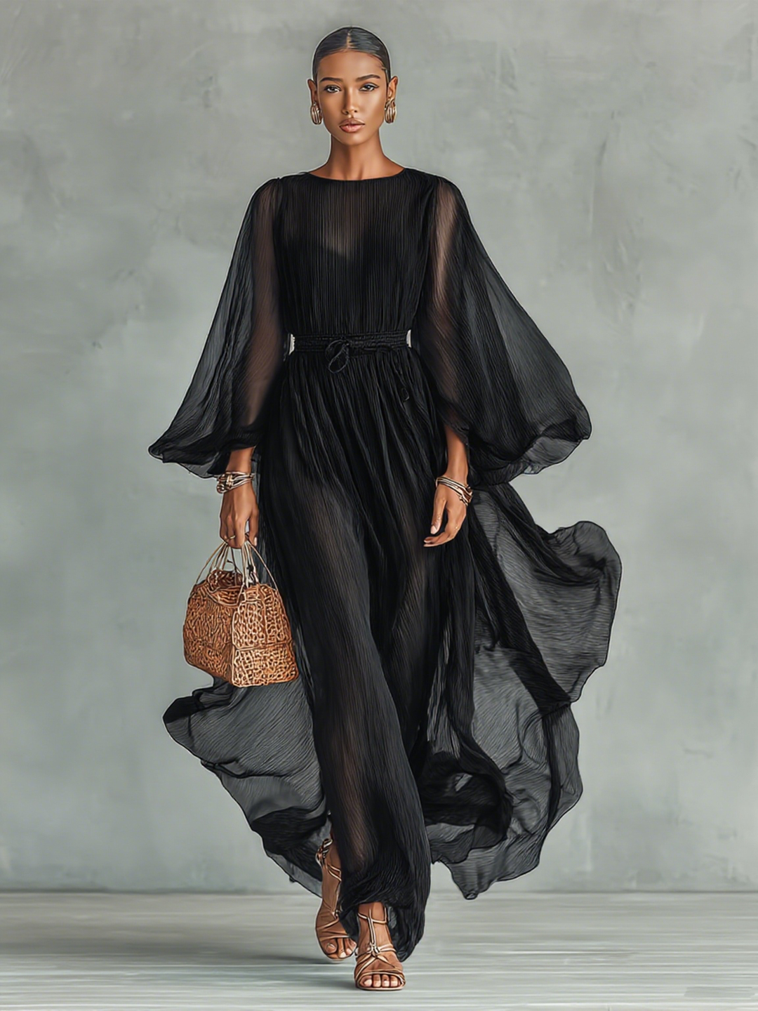 JOILENE – LONG SLEEVE CHIFFON DRESS