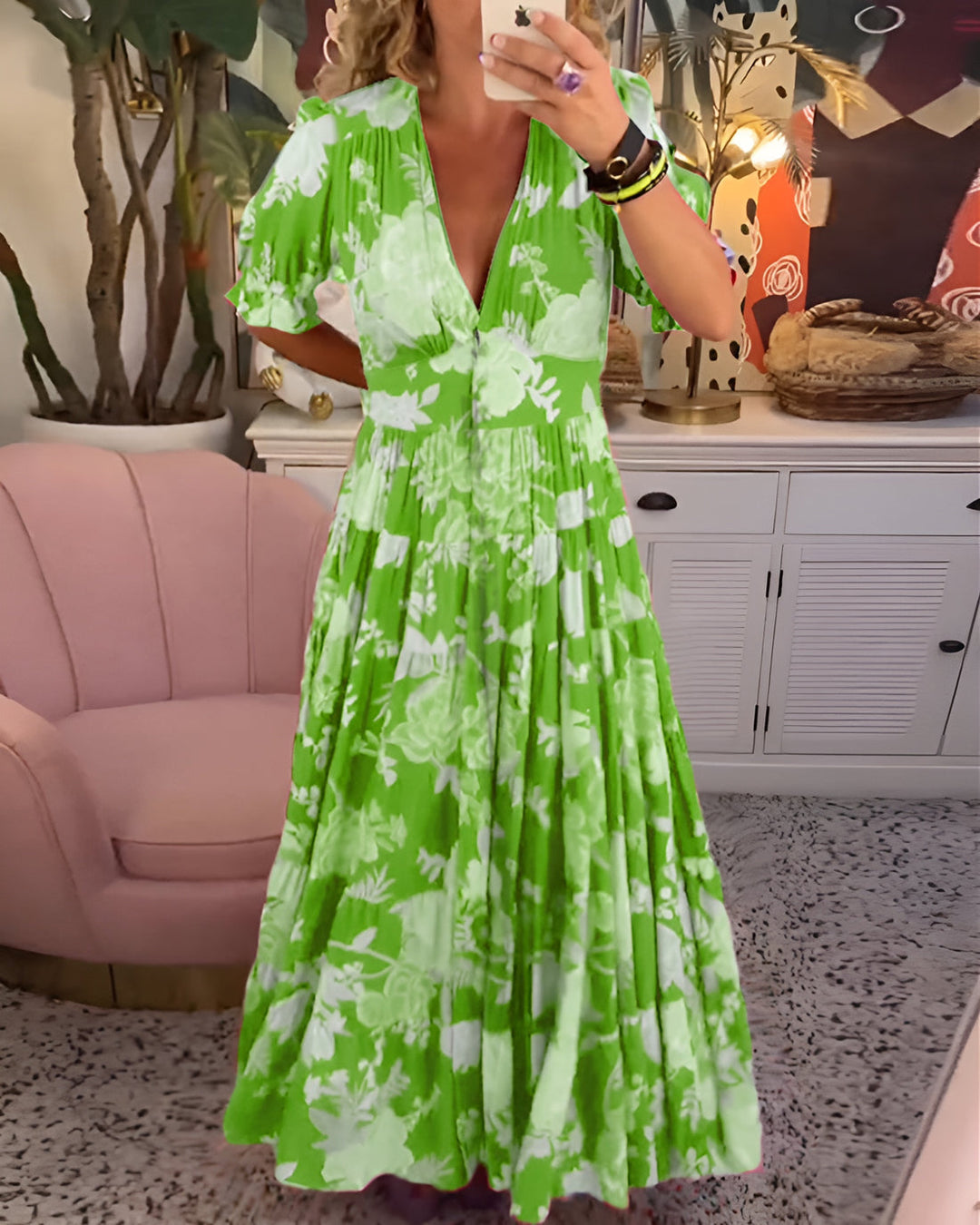 GIANNA – FLORAL PRINT V-NECK POCKET DRESS