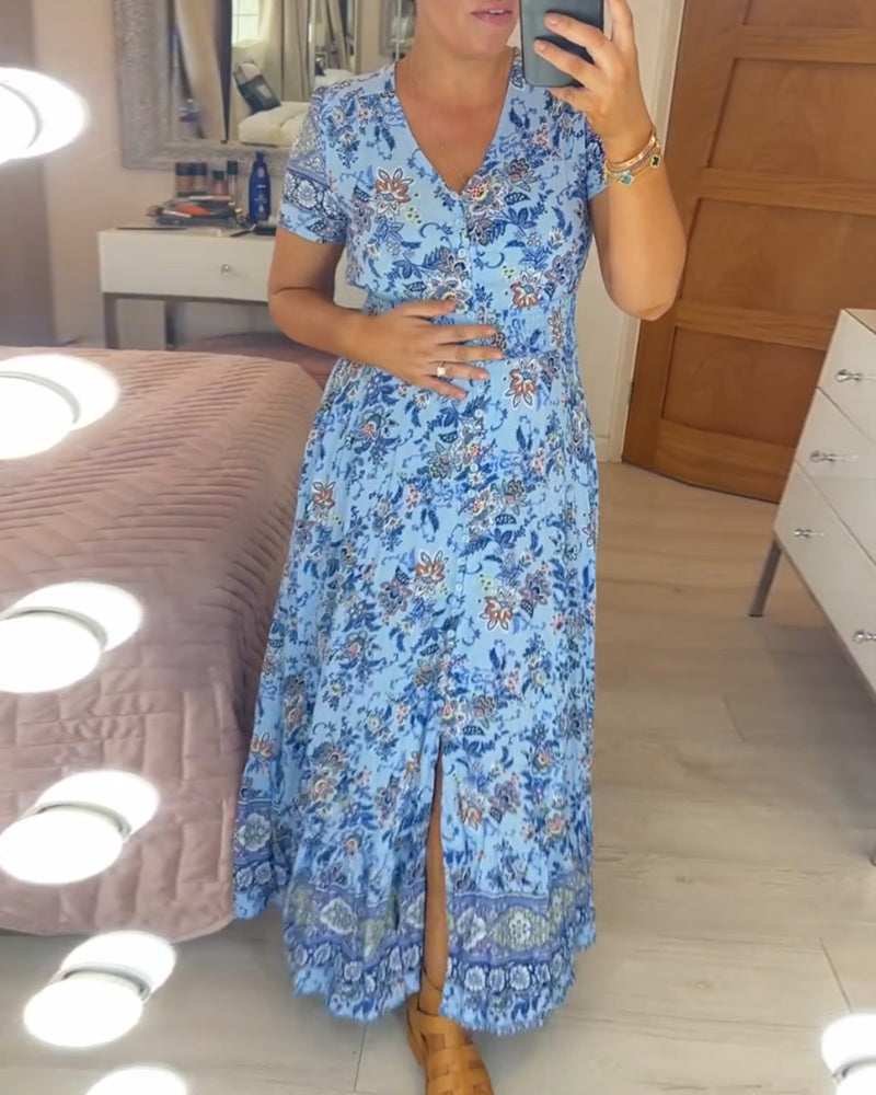 Ophelia | Floral Print V-Neck Dress