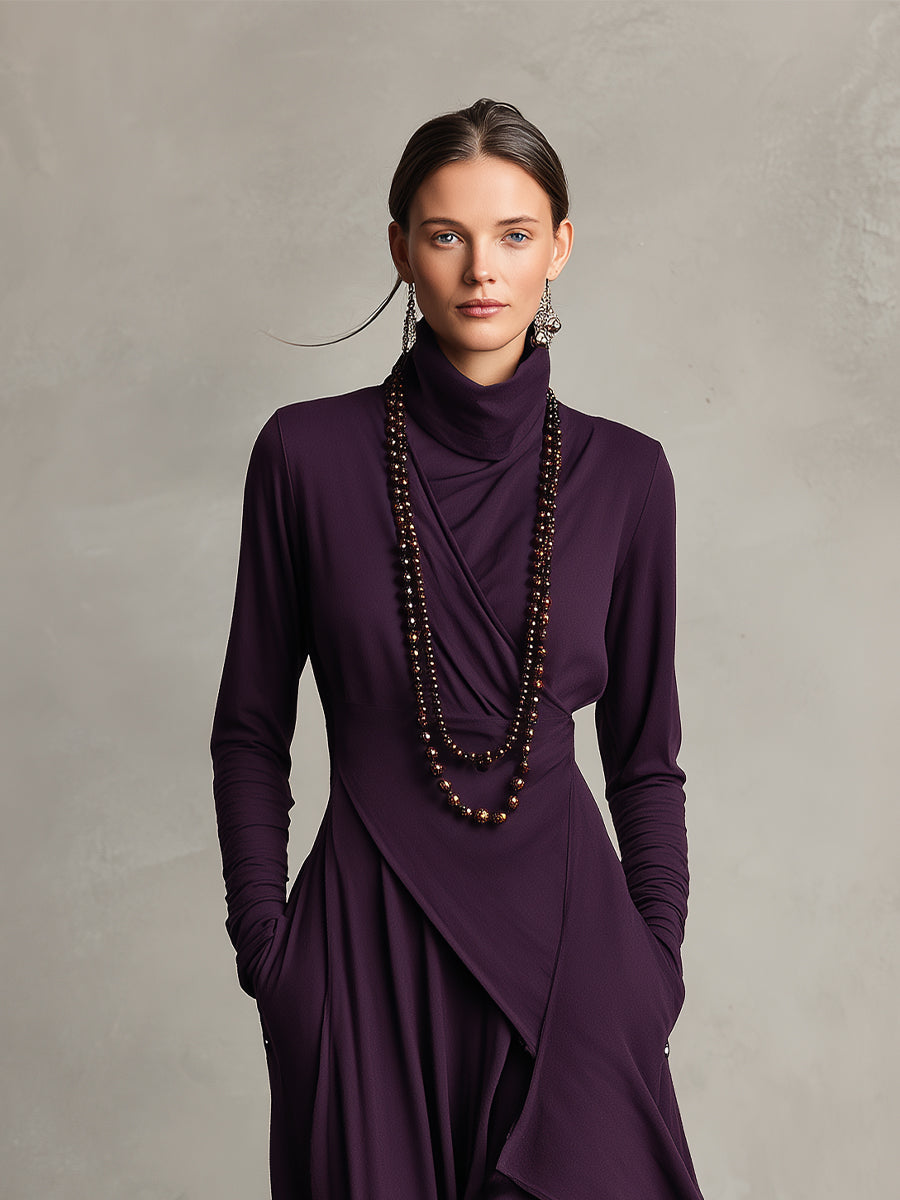 Natalia | Asymmetrical Knit Maxi Dress with Turtleneck