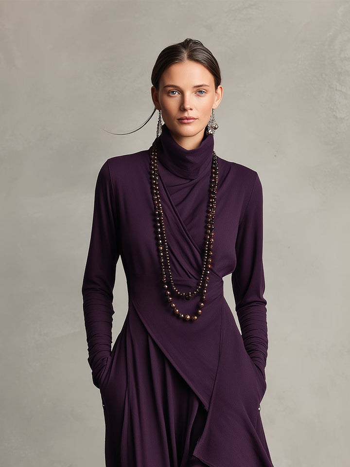 Natalia | Asymmetrical Knit Maxi Dress with Turtleneck