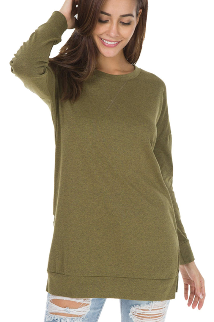 Talia – Long-Sleeved Side Slit Loose Top