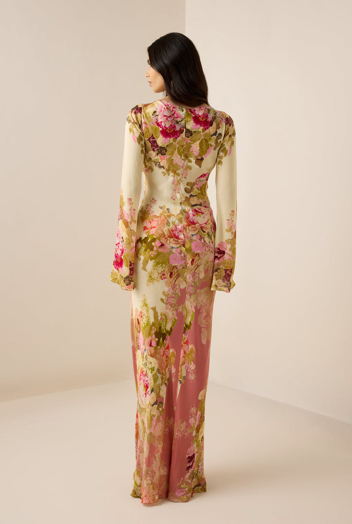AVIANA – FLORAL LONG DRESS WITH BELL SLEEVES