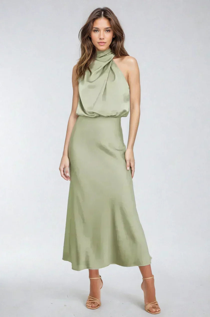 The Elegant Draped Halter Dress