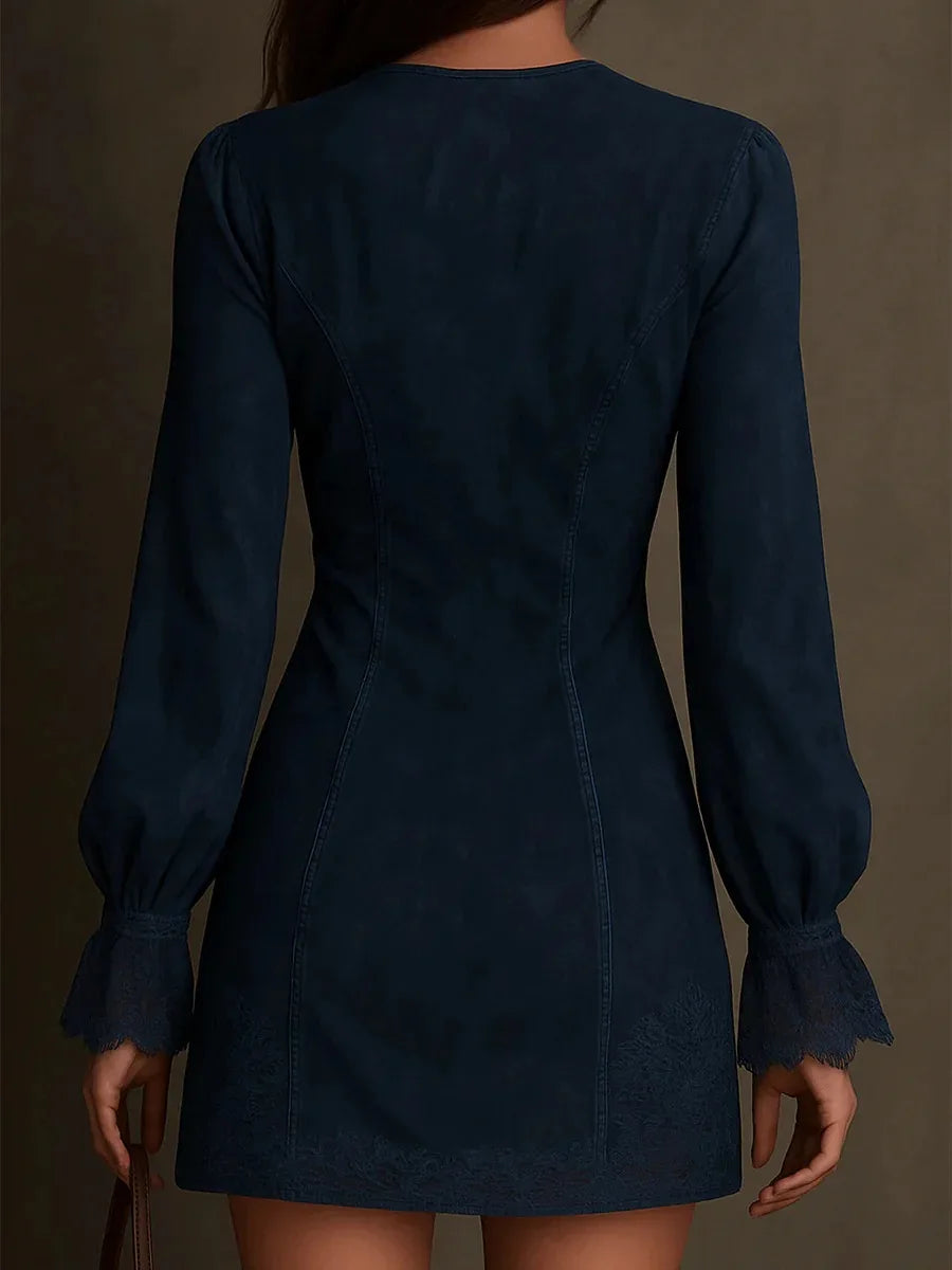 Short Suede Dress with Lace Feminine & Sophisticated