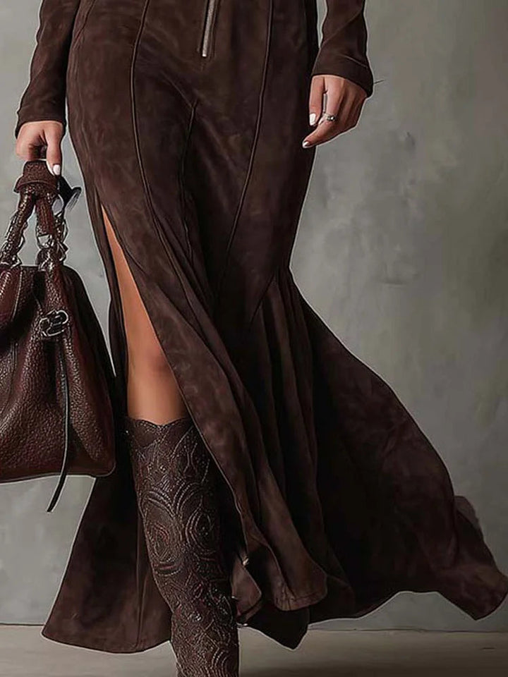 Almudena | Long Brown Dress with Belt