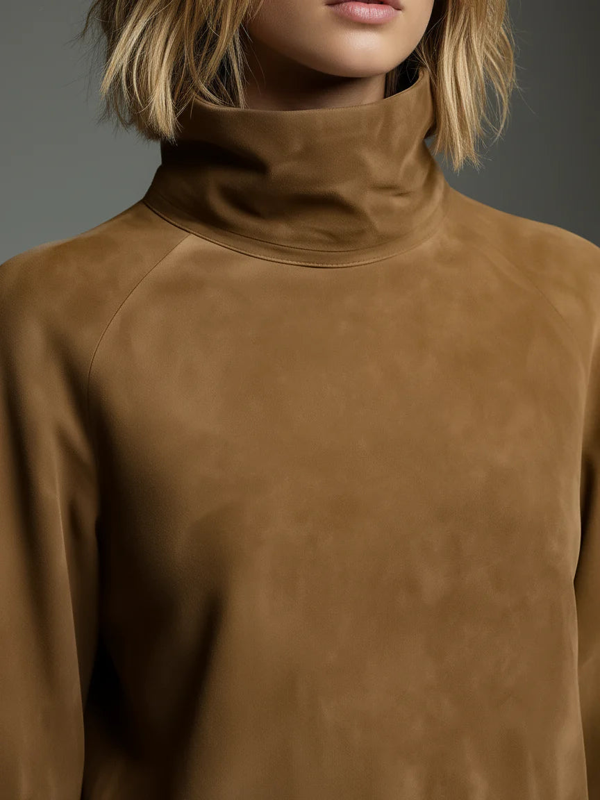 Livia | Oversized Minidress in Faux Suede with High Collar