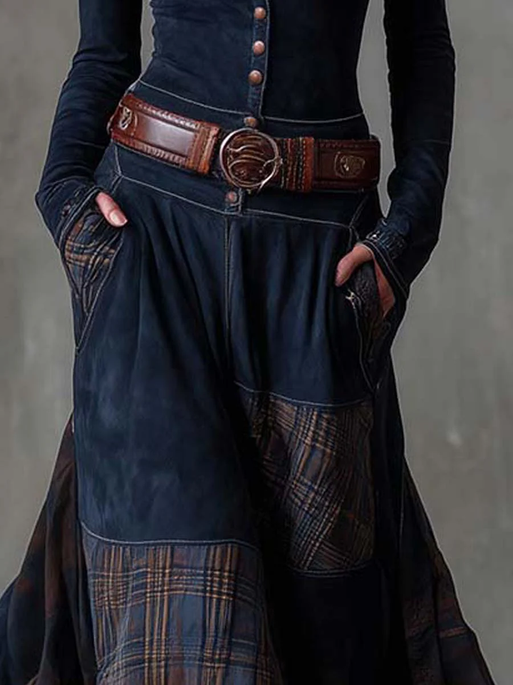 Helena | Navy Suede Maxi Dress with Belt