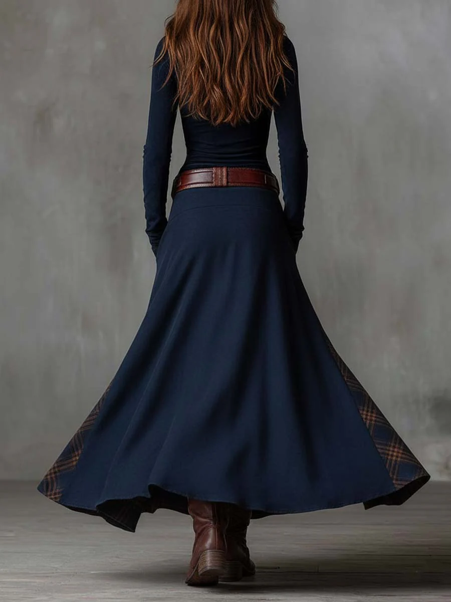 Helena | Navy Suede Maxi Dress with Belt