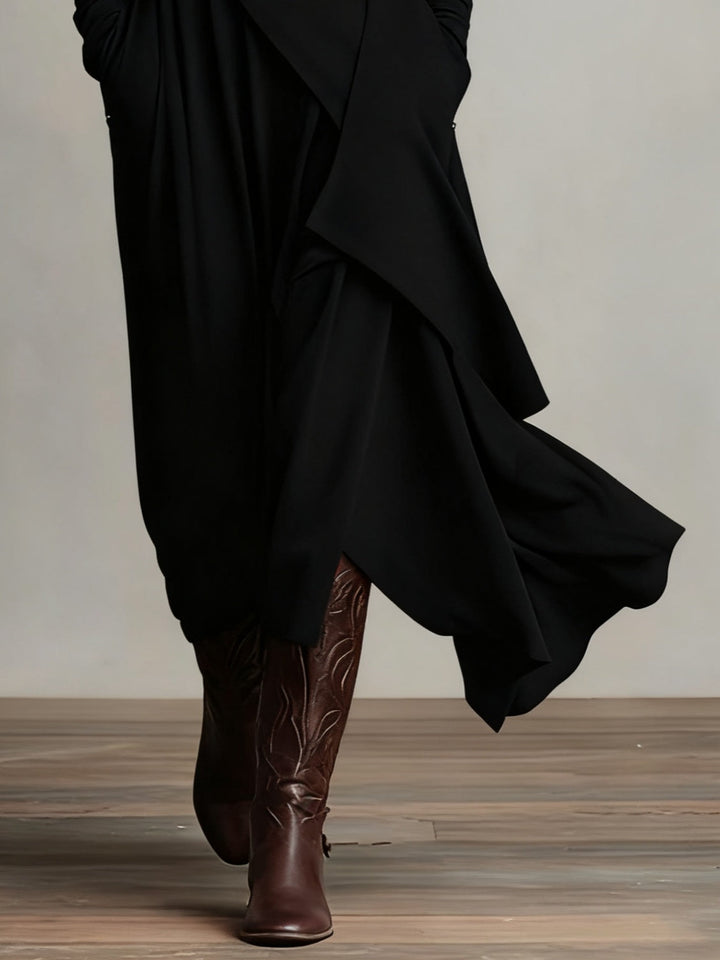 Purple High-neck Asymmetrical Pleated Maxi Dress (Necklace not included)