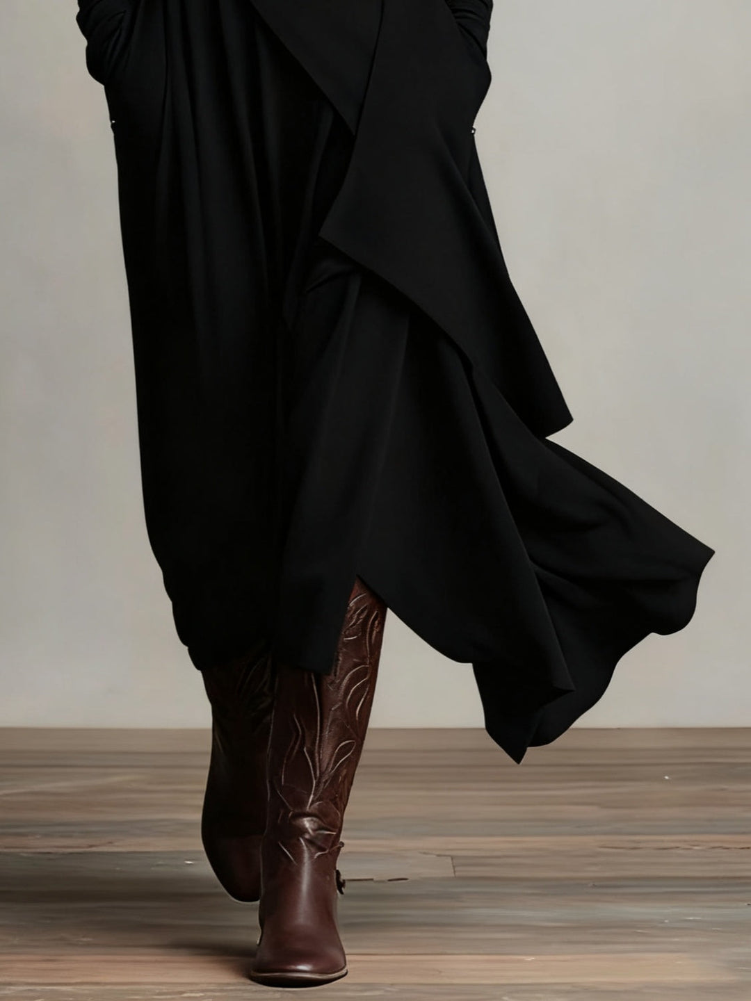 Aurelia | Asymmetrical Pleated Maxi Dress with High Collar