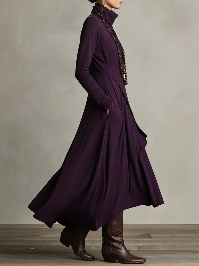 Aurelia | Asymmetrical Pleated Maxi Dress with High Collar