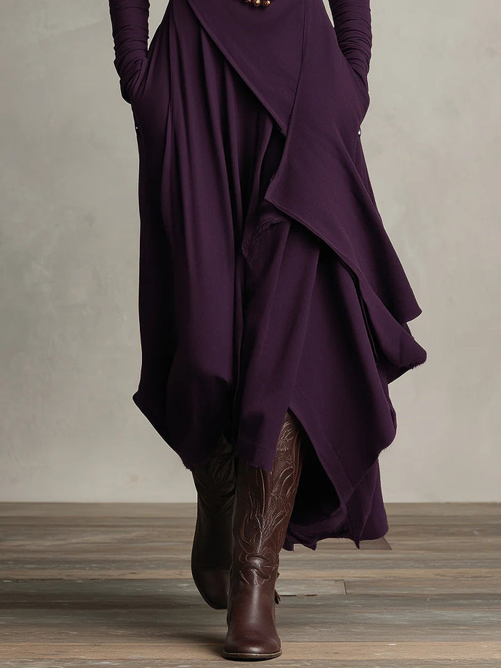 Aurelia | Asymmetrical Pleated Maxi Dress with High Collar