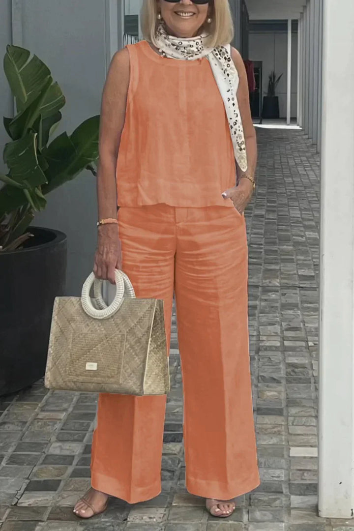 ZURI – COTTON AND LINEN SLEEVELESS SUIT
