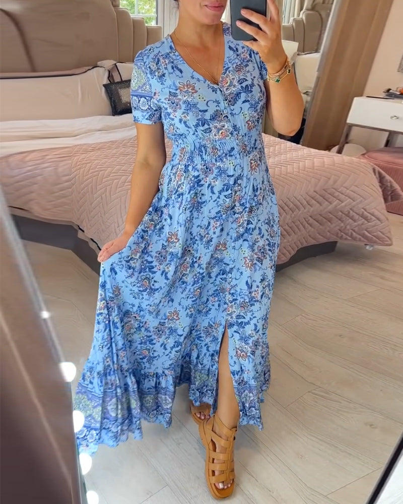 Ophelia | Floral Print V-Neck Dress