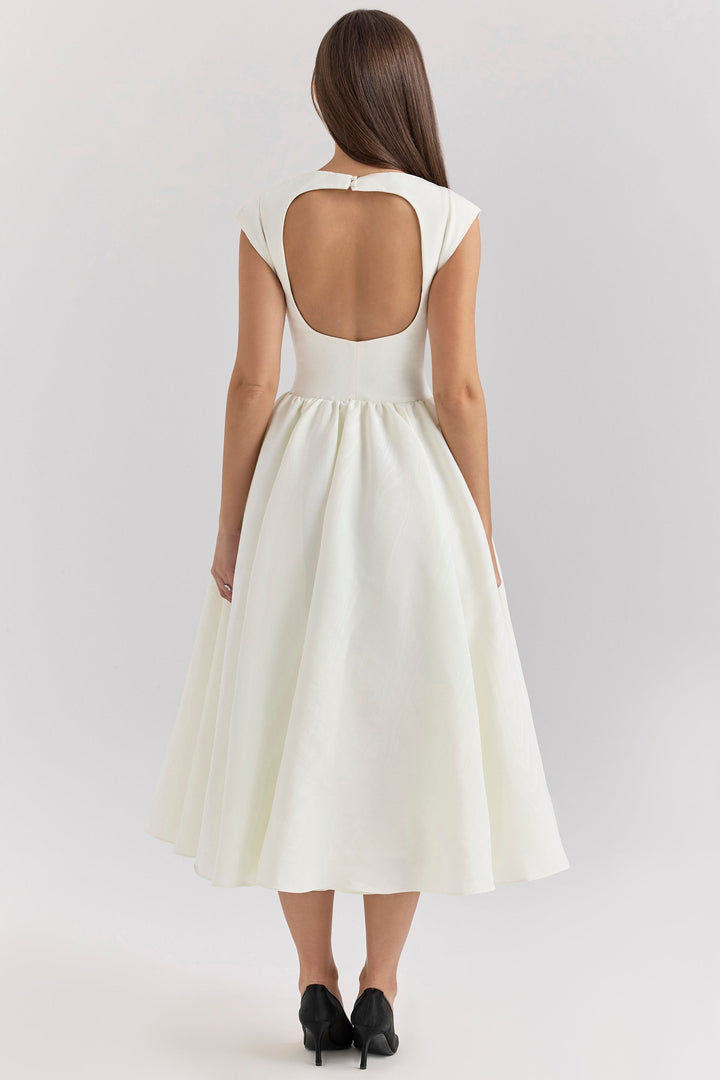 ISENDRIA – SATIN MIDI GOWN FOR SOPHISTICATED ELEGANCE