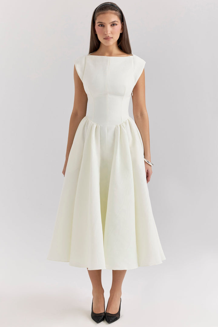 ISENDRIA – SATIN MIDI GOWN FOR SOPHISTICATED ELEGANCE