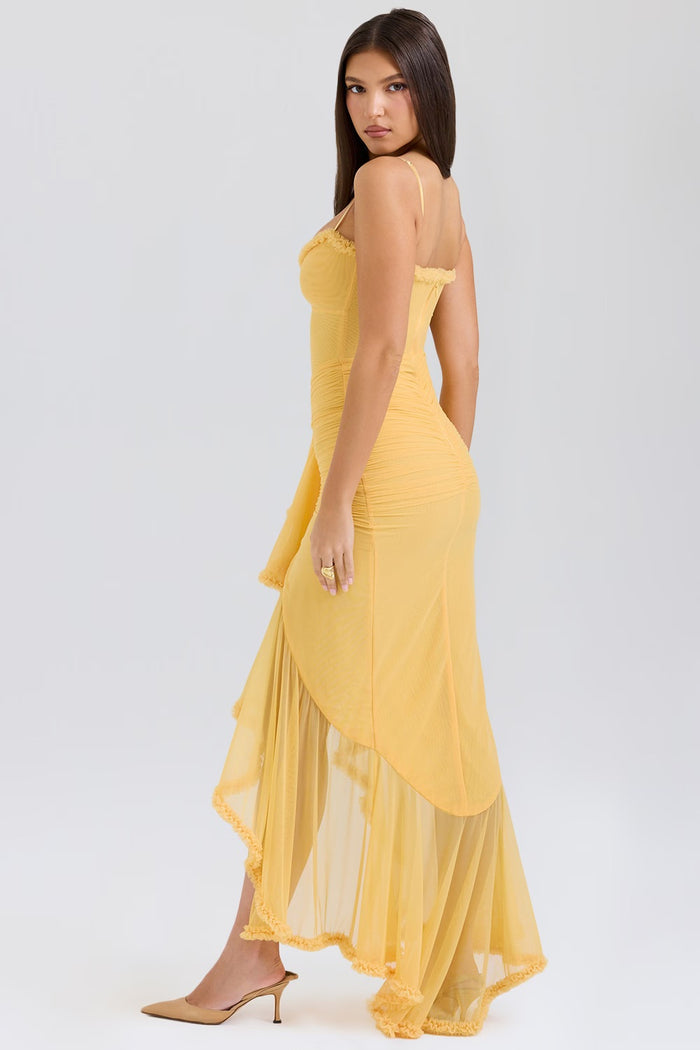 DELLA – VINTAGE-INSPIRED RUFFLE FRONT DRESS