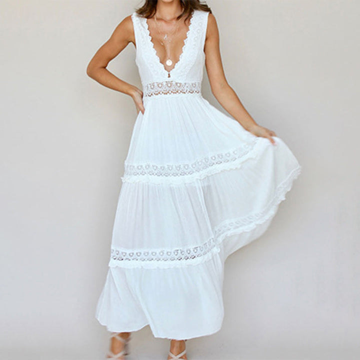 Nancy – Lace Back Maxi Dress with V-Neck