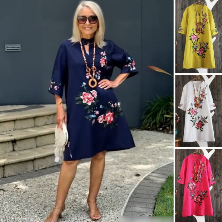 Haven – Floral Embroidered Dress with Loose V-Neck